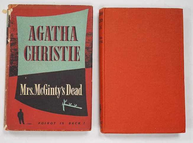 Christie, Agatha - 2 works, Mrs McGinty’s Dead, 1st English edition, 8vo, 4pp. of advertisements, red cloth with black letter, in clipped d/j, The Crime Club, London, 1952 and Hickory Dickory Dock, 1st edition, 8vo, ink